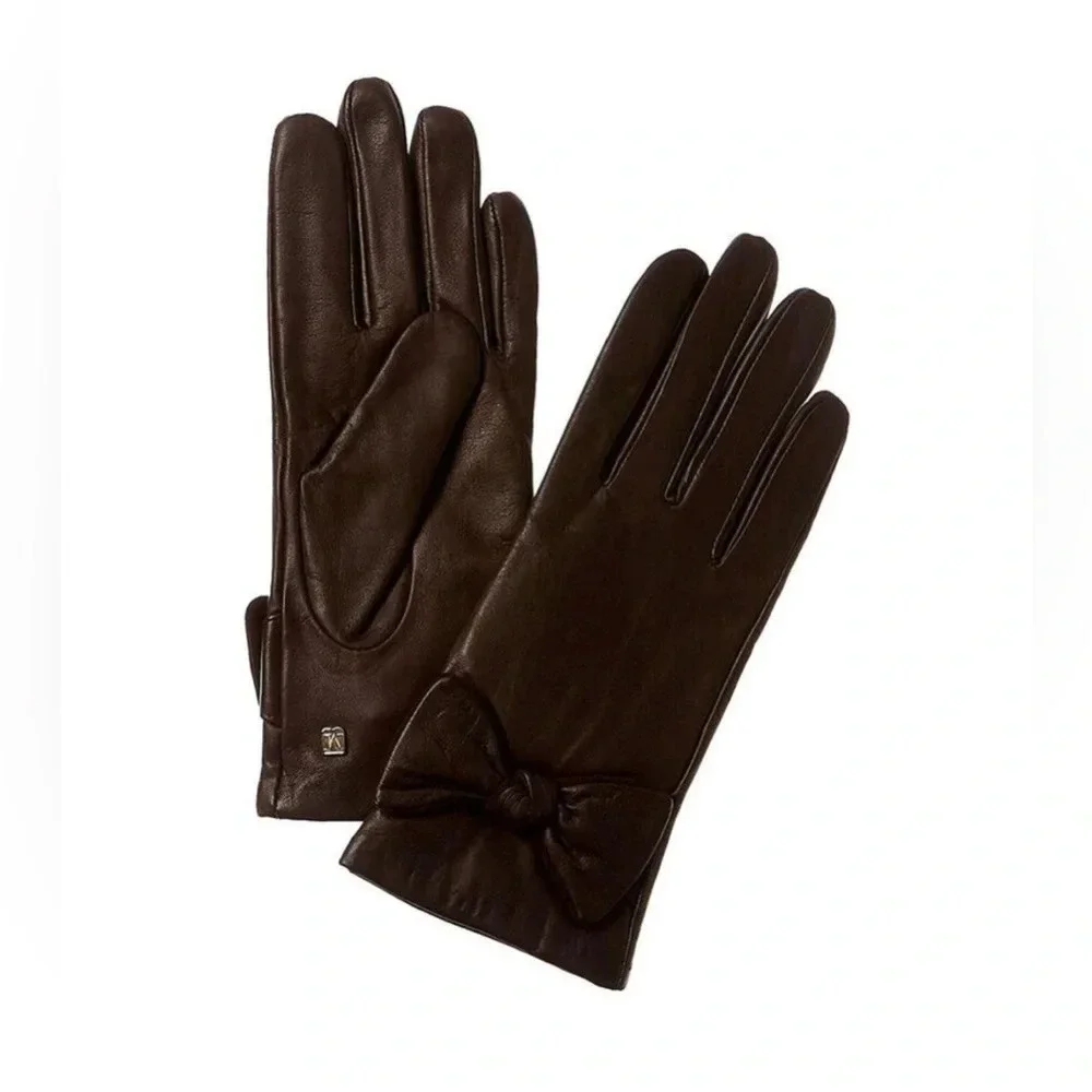 BRUNO MAGLI Bow-Top, Cashmere-Lined Leather Gloves size Small